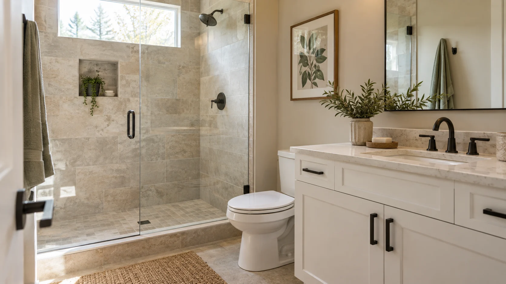 A neutral fictional bathroom